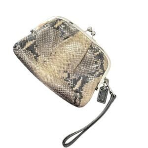 Coach Leather Snakeskin Embossed Large Kisslock Wristlet Wallet Rare Exotic